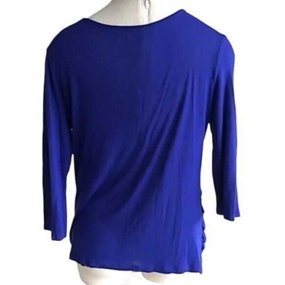 A New Approach Womens Ruched V-Neck Royal Blue 3/4 Sleeve Top Size Large - Picture 5 of 7